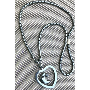 Vintage Style Necklace Hematite Heart Half moon Star Pendant Choker